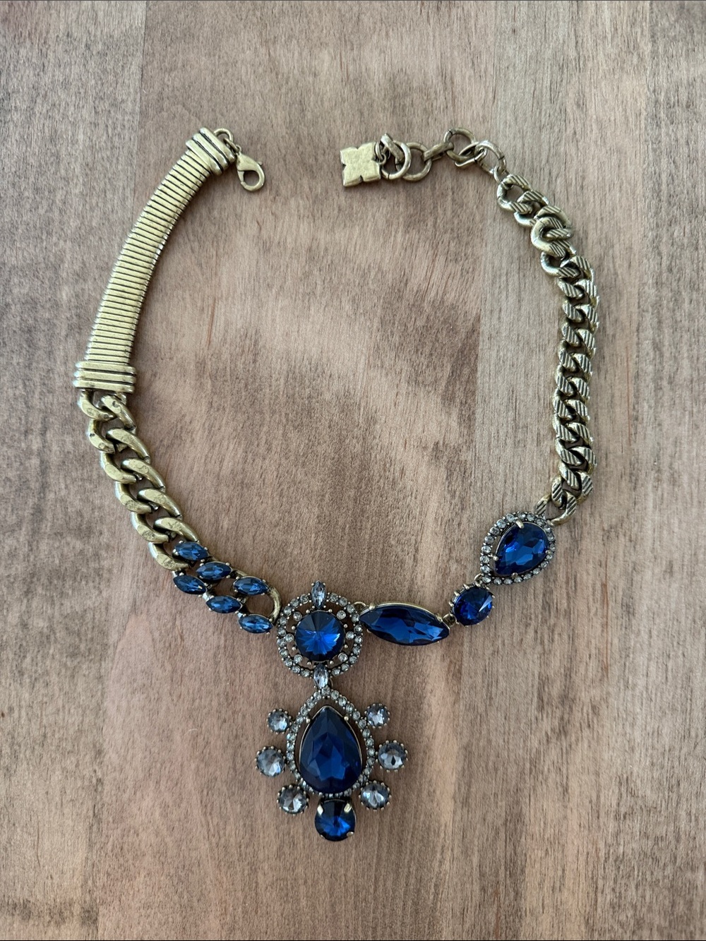 BCBGMaxAzria Gold-Tone Necklace with Sapphire Blue Crystal Drops